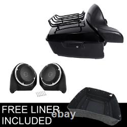 Black King Trunk Luggage Rack Speaker Fit For Harley Tour Pak Street Glide 14-22