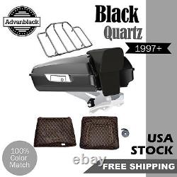 Black Quartz Razor Tour Pack Pak Trunk Fits 97+ Harley Touring FLHR FLHXS FLTRX