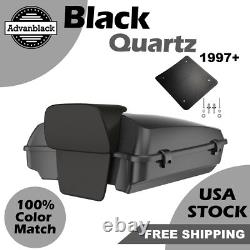 Black Quartz Razor Tour Pack Pak Trunk Luggage For 97+ Harley Touring/Softail