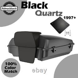Black Quartz Razor Tour Pack Pak Trunk Luggage For 97+ Harley Touring/Softail