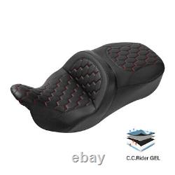 Black+Red Driver Rider & Passenger Gel Seat Fit For Harley Touring Glide 2009-23