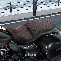 Black+Red Driver Rider & Passenger Gel Seat Fit For Harley Touring Glide 2009-23