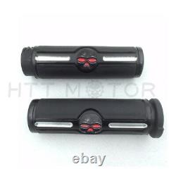 Black Skull 1 25mm Hand grips For Harley Davidson Customs Dyna Softail Touring