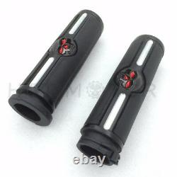 Black Skull 1 25mm Hand grips For Harley Davidson Customs Dyna Softail Touring