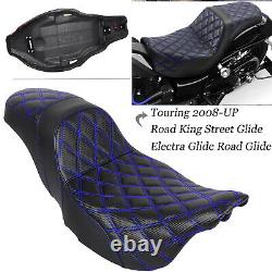 Blue Stitching Tour Step-Up Lattice Stitch Seat For Harley Touring Models 08-23