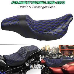 Blue Stitching Tour Step-Up Lattice Stitch Seat For Harley Touring Models 08-23