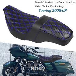 Blue Stitching Tour Step-Up Lattice Stitch Seat For Harley Touring Models 08-23