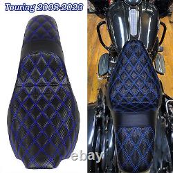 Blue Stitching Tour Step-Up Lattice Stitch Seat For Harley Touring Models 08-23