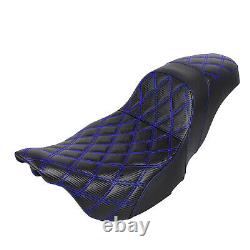 Blue Stitching Tour Step-Up Lattice Stitch Seat For Harley Touring Models 08-23