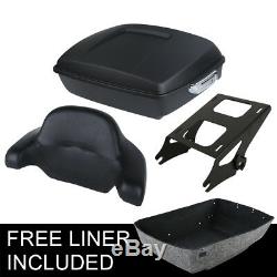 Chopped Matte Black Tour Pak Pack Trunk &Backrest Rack For Harley Touring 14-19