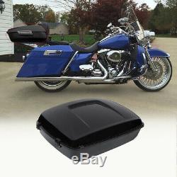 Chopped Pack Trunk With Black Latch Backrest Pad For Harley Tour Pak Touring 14-19