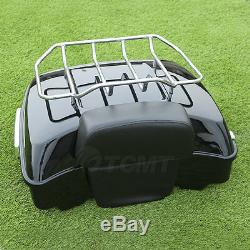 Chopped Tour Pak Pack Trunk with Rack Razor Backrest For Harley Road King 2014-19