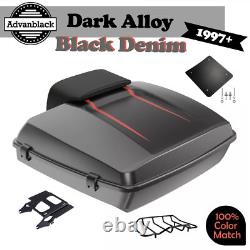 Dark Alloy and Black Denim Razor Tour Pack Pak Trunk Luggage For 1997+ Harley