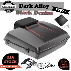 Dark Alloy and Black Denim Razor Tour Pack Pak Trunk Luggage For 1997+ Harley