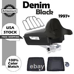 Denim Black Chopped Tour Pack Pak Wrap-Around Backrest Fits 97+ Harley Touring