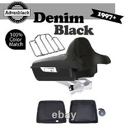 Denim Black Chopped Tour Pak Pack Wrap-Around Backrest Fits 1997+ Harley Touring