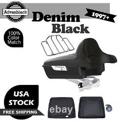 Denim Black Chopped Tour Pak Pack Wrap-Around Backrest Fits 1997+ Harley Touring