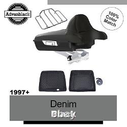 Denim Black Razor Tour Pack Pak Wrap-Around Backrest Fits 97+ Harley Touring