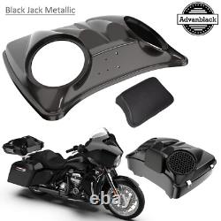 Dual 8'' Speaker Lids BLACK JACK METALLIC For Harley Tour Pack