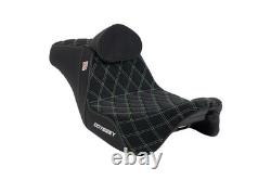 For Harley Odyssey Touring Seat with Backrest Black Diamond Suede Green Stitching
