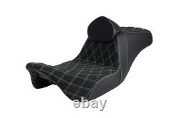 For Harley Odyssey Touring Seat with Backrest Black Diamond Suede Green Stitching