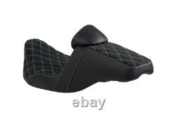 For Harley Odyssey Touring Seat with Backrest Black Diamond Suede Green Stitching