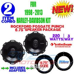 For Harley Touring Rockford Speaker Package & Adapter Install Kit Stereo Radio