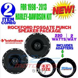 For Harley Touring Rockford Speaker Package & Adapter Install Kit Stereo Radio