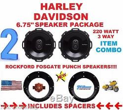 For Harley Touring Rockford Speaker Package & Adapter Install Kit Stereo Radio