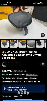 HARLEY DAVIDSON TOURING/DRIVER/RIDER Backrest 97-'12. HARLEY TOURING/GEAR BAG