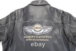 Harley davidson mens jacket XL black leather 100th Anniversary 1903-2003 bar zip
