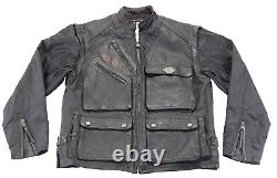 Harley davidson mens jacket vest L black leather nylon pockets convertible bar