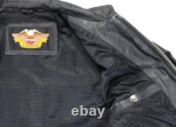 Harley davidson mens jacket vest L black leather nylon pockets convertible bar