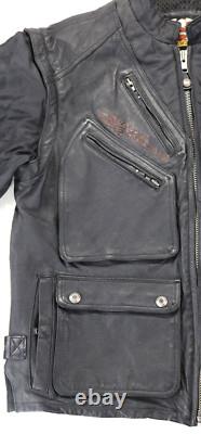 Harley davidson mens jacket vest L black leather nylon pockets convertible bar