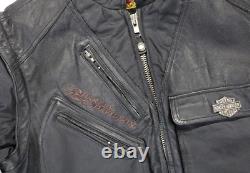 Harley davidson mens jacket vest L black leather nylon pockets convertible bar