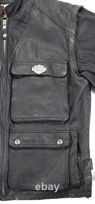 Harley davidson mens jacket vest L black leather nylon pockets convertible bar