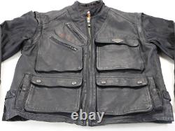 Harley davidson mens jacket vest L black leather nylon pockets convertible bar