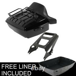 King Pack Trunk Black 2 Up Rack Fit For Harley Tour Pak Touring FLHT FLHR 09-13