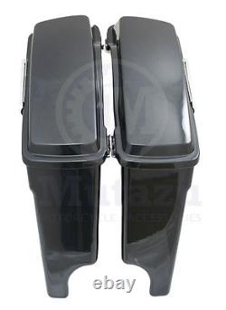 Mutazu 4 Stretched Black Pearl Hard Saddlebags for Harley Touring 94-13 FLH FLT