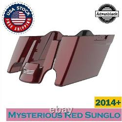 Mysterious Red Sunglo Stretched Extended Saddlebags Rear Fender Fits 14+ Harley