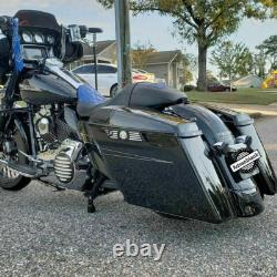 No Cutout Vivid Black Stretched Saddlebag Bottoms Pinstripes For 2014+ Harley