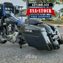 No Cutout Vivid Black Stretched Saddlebag Bottoms Pinstripes For 2014+ Harley