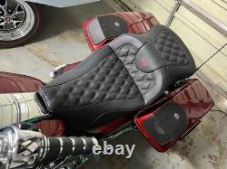 Saddlemen Roadsofa Burgundy Lattice Extended Gel Seat for 2008-24 Harley Touring