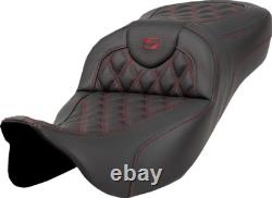 Saddlemen Roadsofa Burgundy Lattice Extended Gel Seat for 2008-24 Harley Touring
