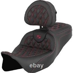 Saddlemen Roadsofa Seat with Backrest Wine Berry Lattice Stitch for 08-23 Touring