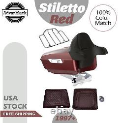 Stiletto Red King Tour Pack Pak Trunk Luggage For 1997+ Harley FLHR FLHXS FLTRX