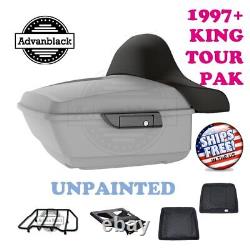 Unpainted King Tour Pack Pad Trunk Black Hinges & Latch For 1997+ Harley