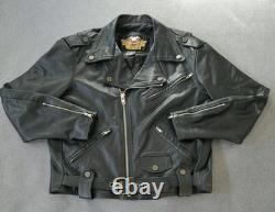 VTG 90s Harley Davidson Black Shovelhead Belted Leather Biker USA Mens L