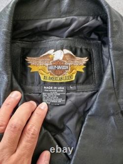 VTG 90s Harley Davidson Black Shovelhead Belted Leather Biker USA Mens L