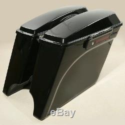 Vivid Black 5 Stretched Extended Hard Saddlebags For Harley Touring FLT 93-2013